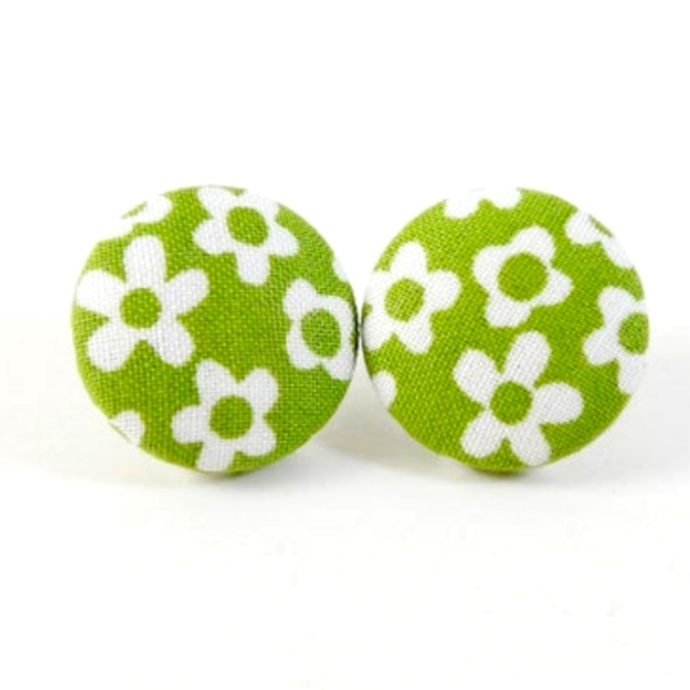 Handmade Fabric Earrings Green Floral Earrings Jewelry